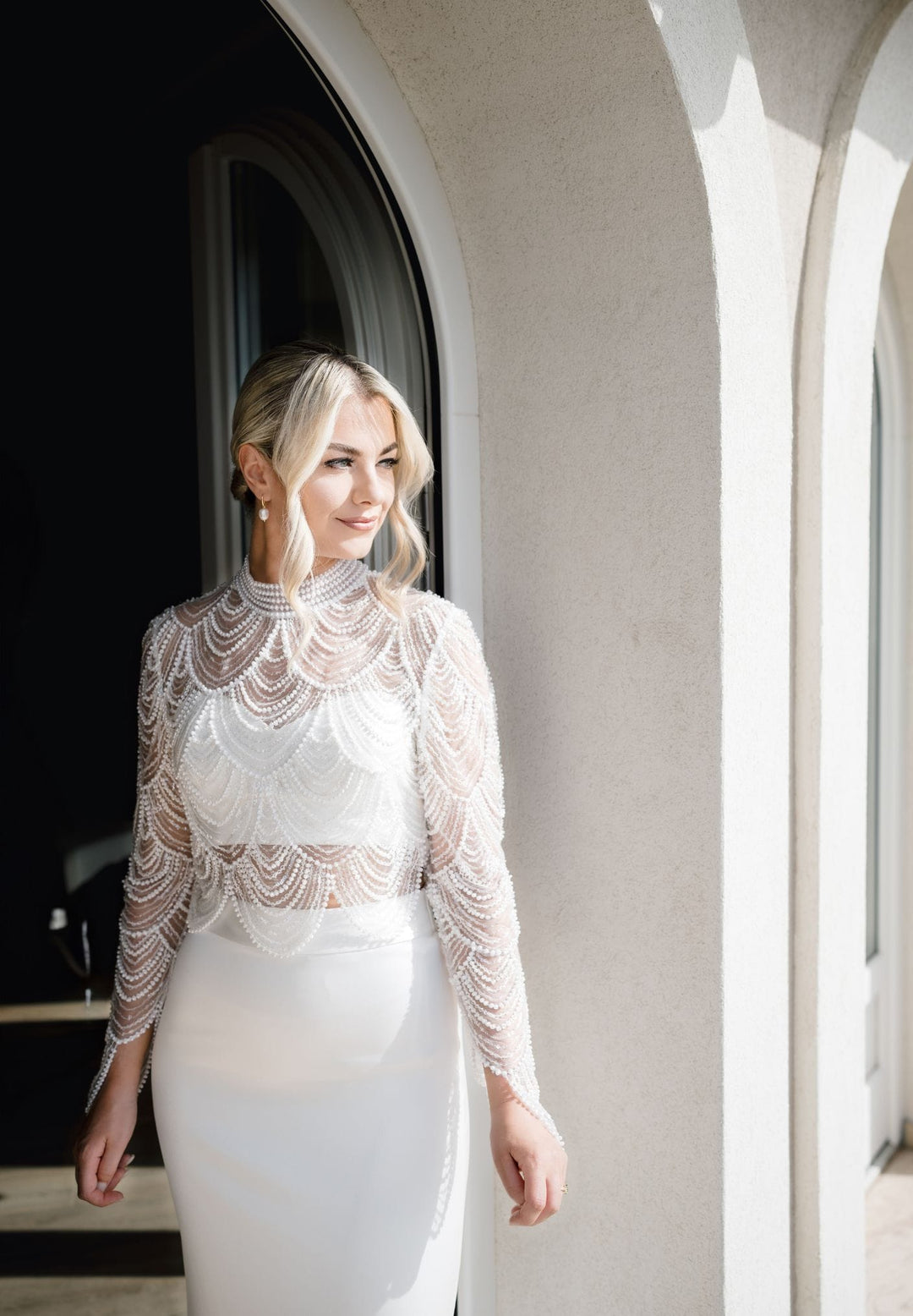 beaded wedding dress topper Anya | Bridal Separates REDUCED NOV 25 fitted long sleeves and Black Midi Sheer Dresses: Color:MIDNIGHT BLUE