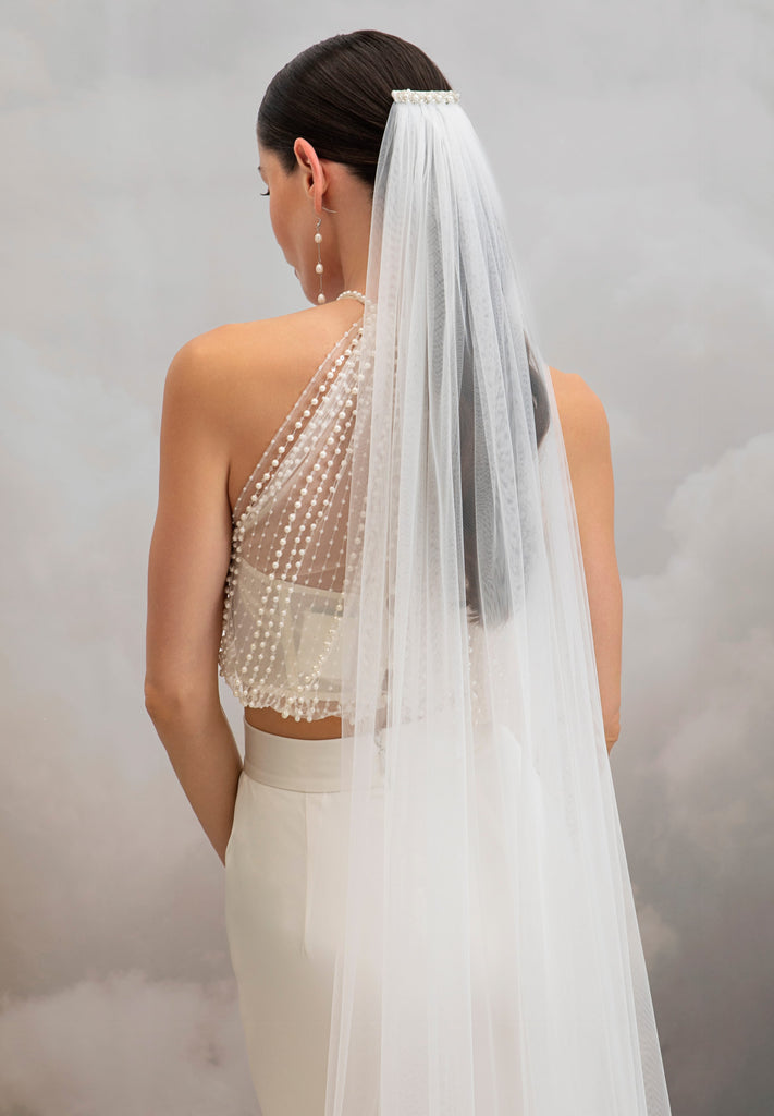 Atillia Veil | Plain Soft Tulle Veil with Beaded Comb | Catherine