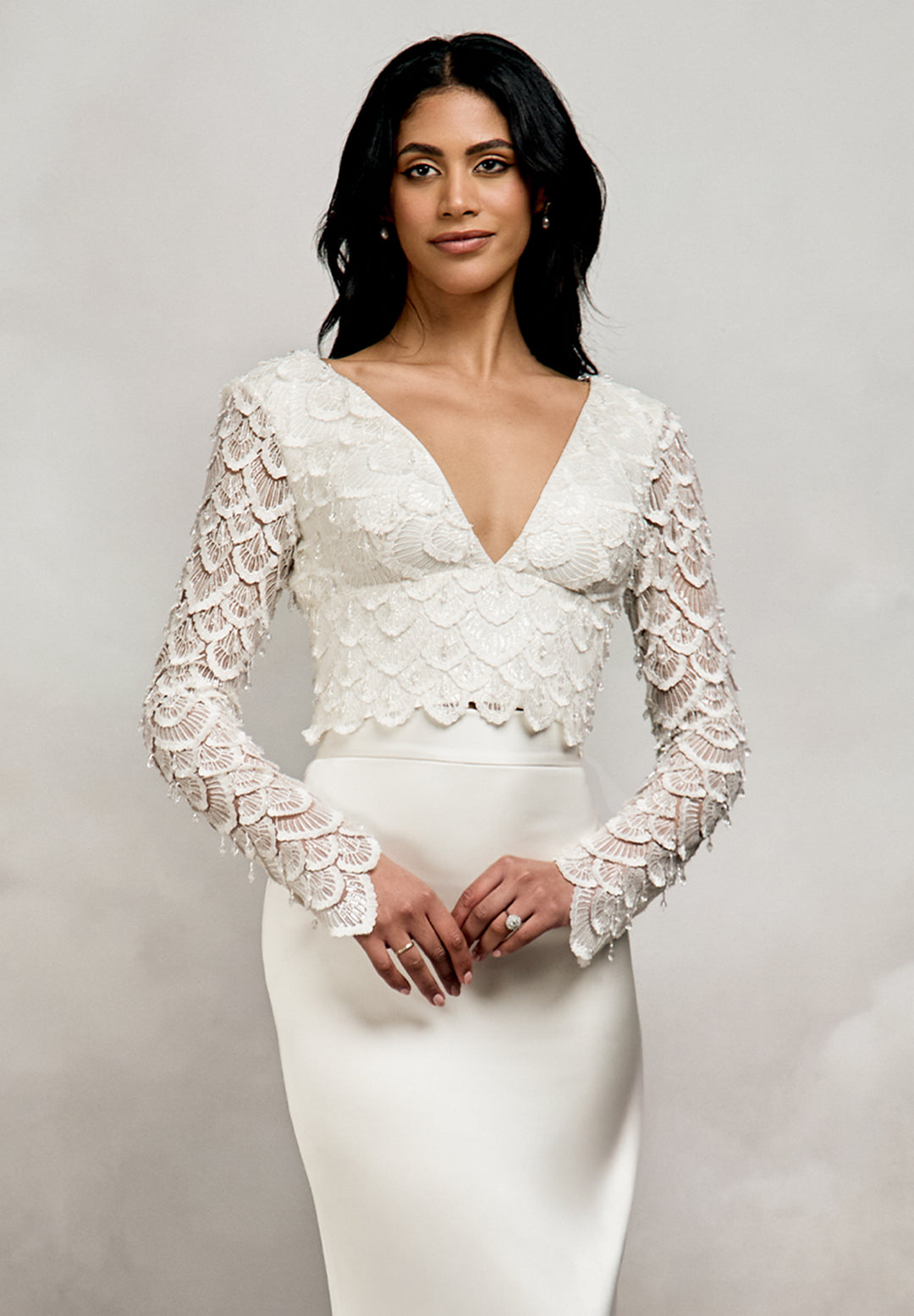 fitted lace wedding dress Claire Pettibone Trellis Long Sleeve in A-Line Silhouette Wedding Gown main image 1