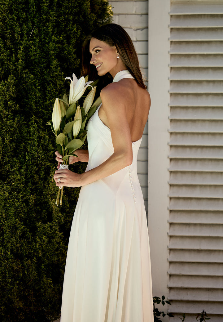grecian halter wedding dress Emerson Gown | Vintage Halterneck Satin Wedding Dress