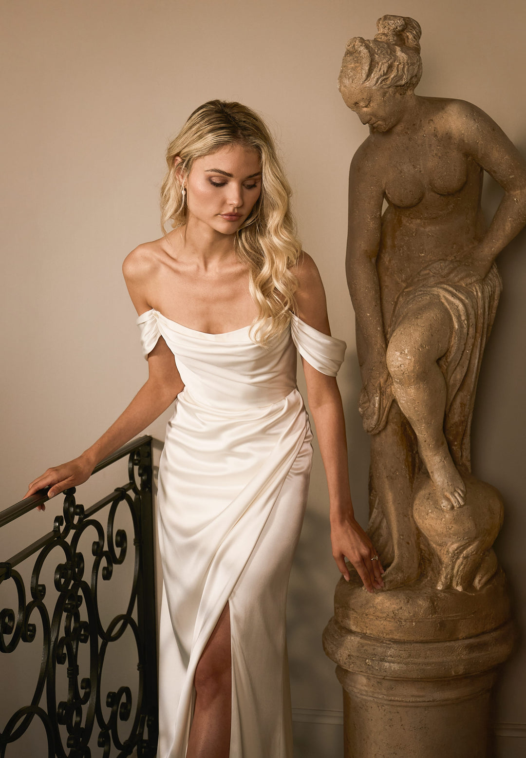 Dawn Gown | Cowl Neck Draped Satin Wedding Dress