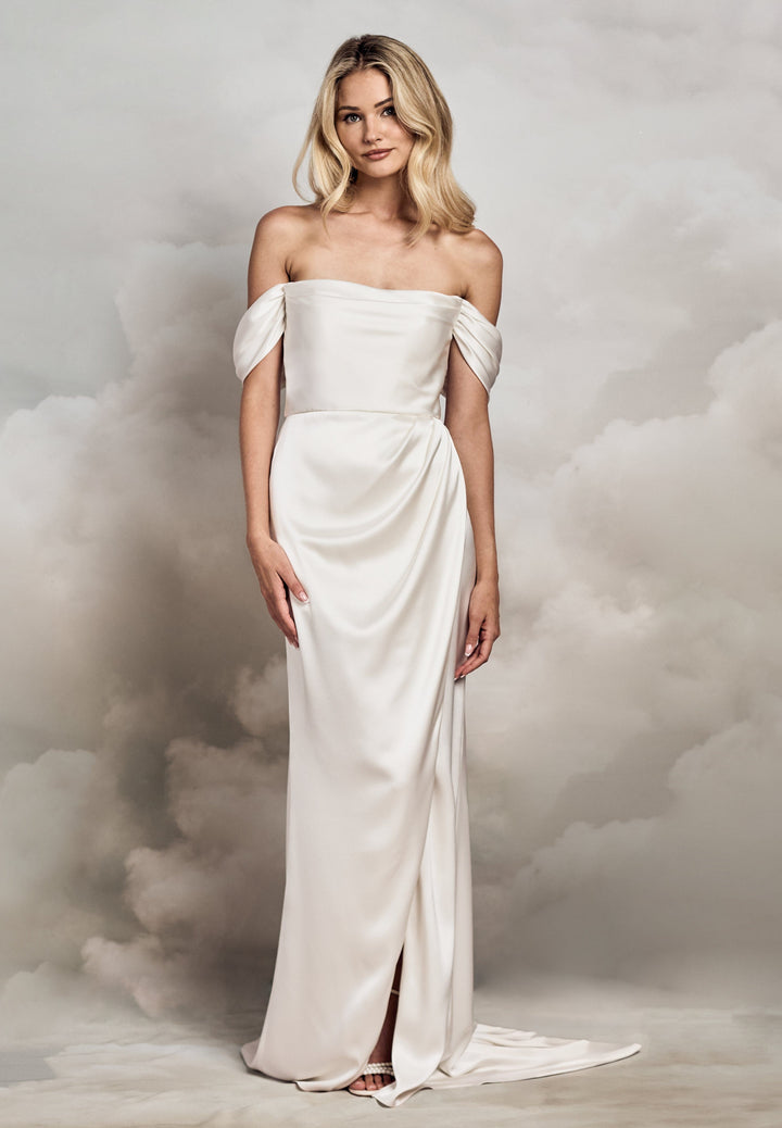 Dawn Gown | Cowl Neck Draped Satin Wedding Dress | Catherine Deane US8 Dawn Gown | Cowl Neck Draped Satin Wedding Dress | Catherine Deane US8
