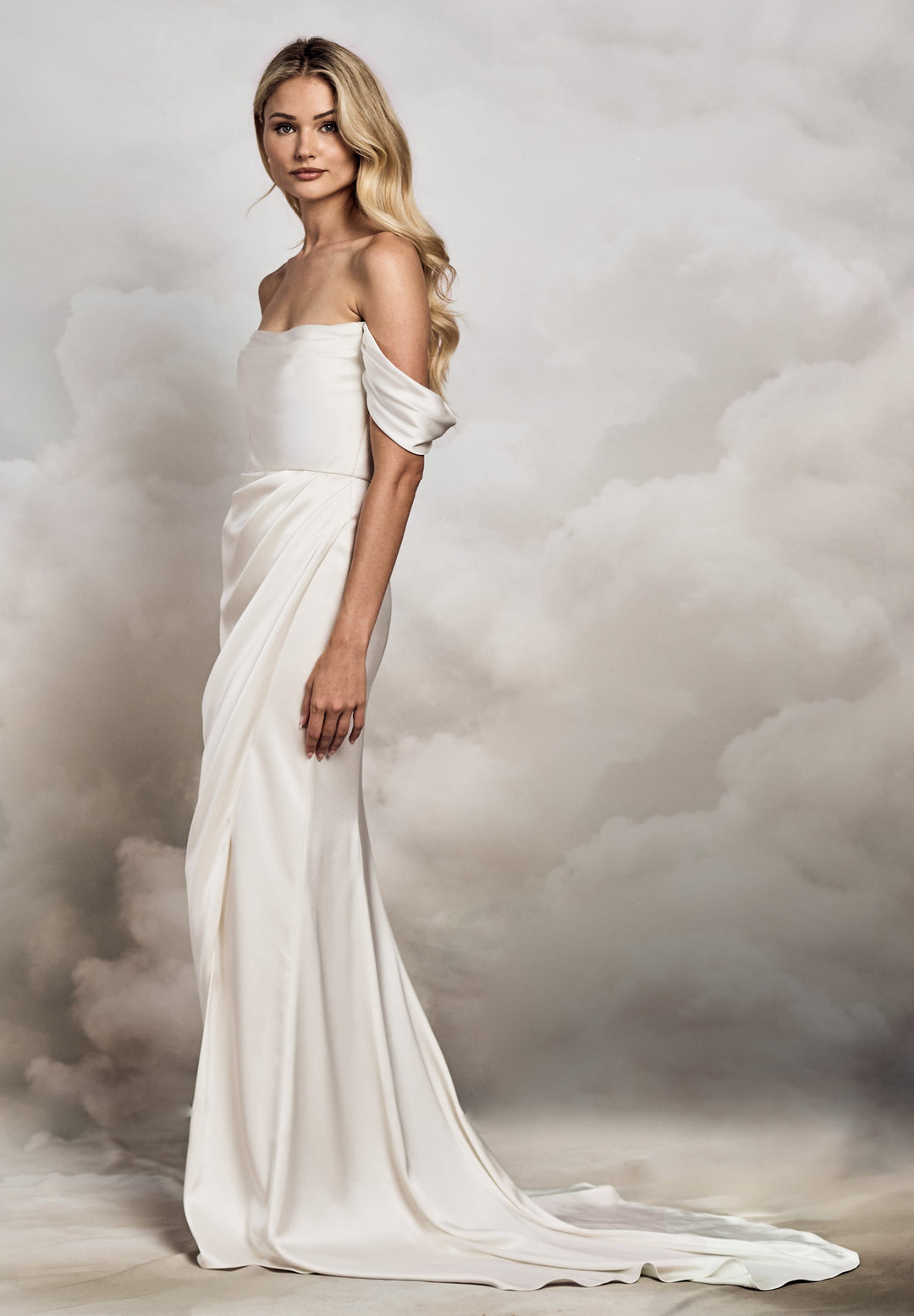 Dawn Gown | Cowl Neck Draped Satin Wedding Dress