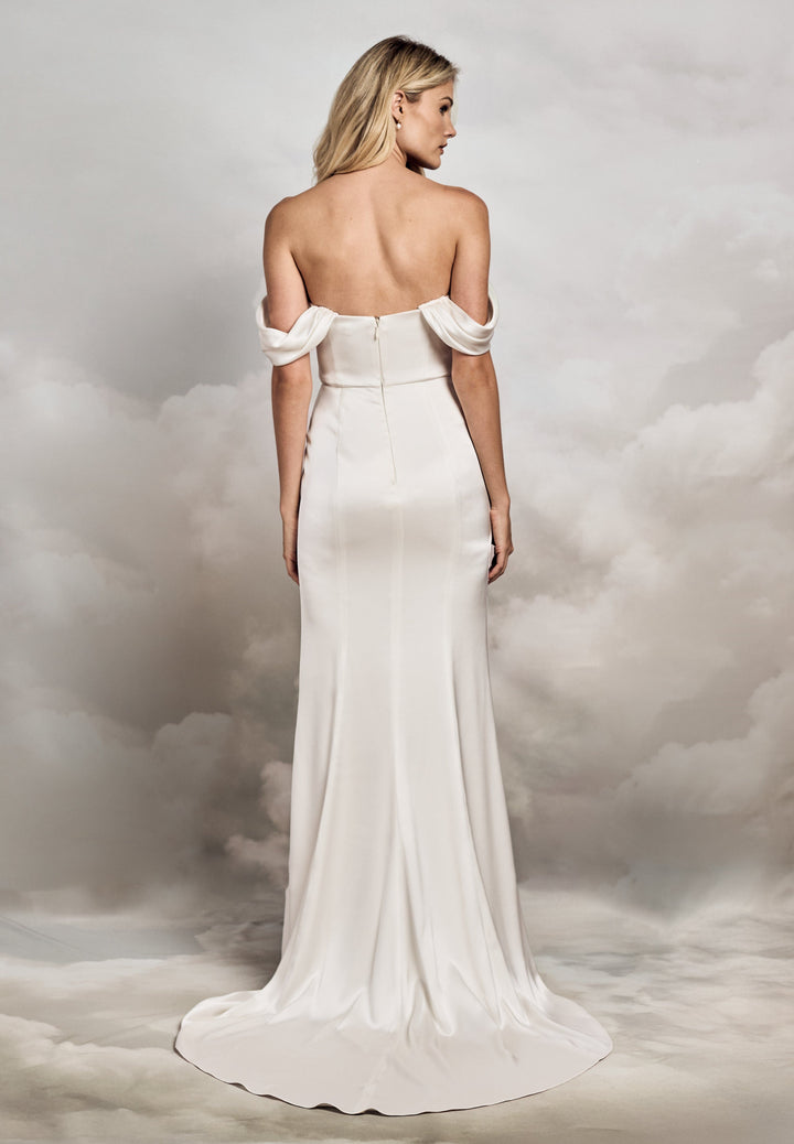 Dawn Gown | Cowl Neck Draped Satin Wedding Dress