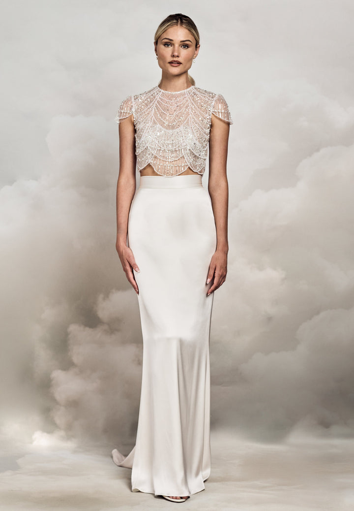 Dawn Top | Silver and Pearl Beaded Lace Bridal Separates Top