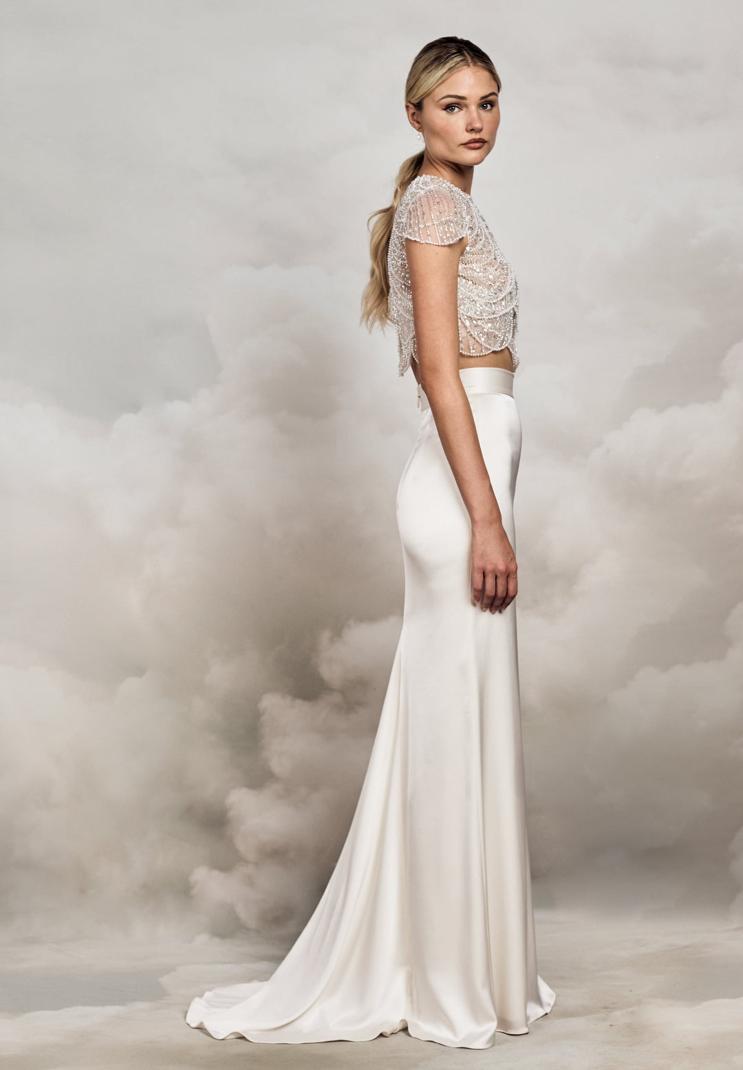 Dawn Top | Silver and Pearl Beaded Lace Bridal Separates Top | Catherine  Deane  Catherine Deane US