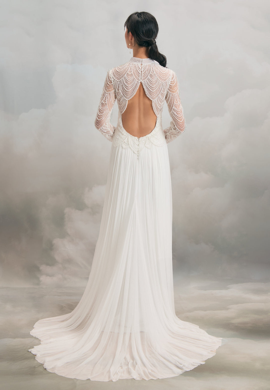strapless open back dress High Neck Open Back Sleeveless Satin Long Wedding Dress White / US 8 main image 0