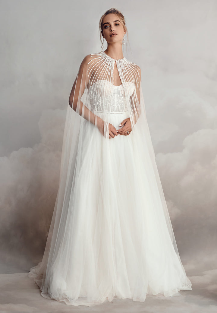 cape wedding dress Stardust US2 DRESSES: Full Length The sheer mesh overlay fashionblog #fashiondiaries #ootdmagazine #igfashion Size:16 *