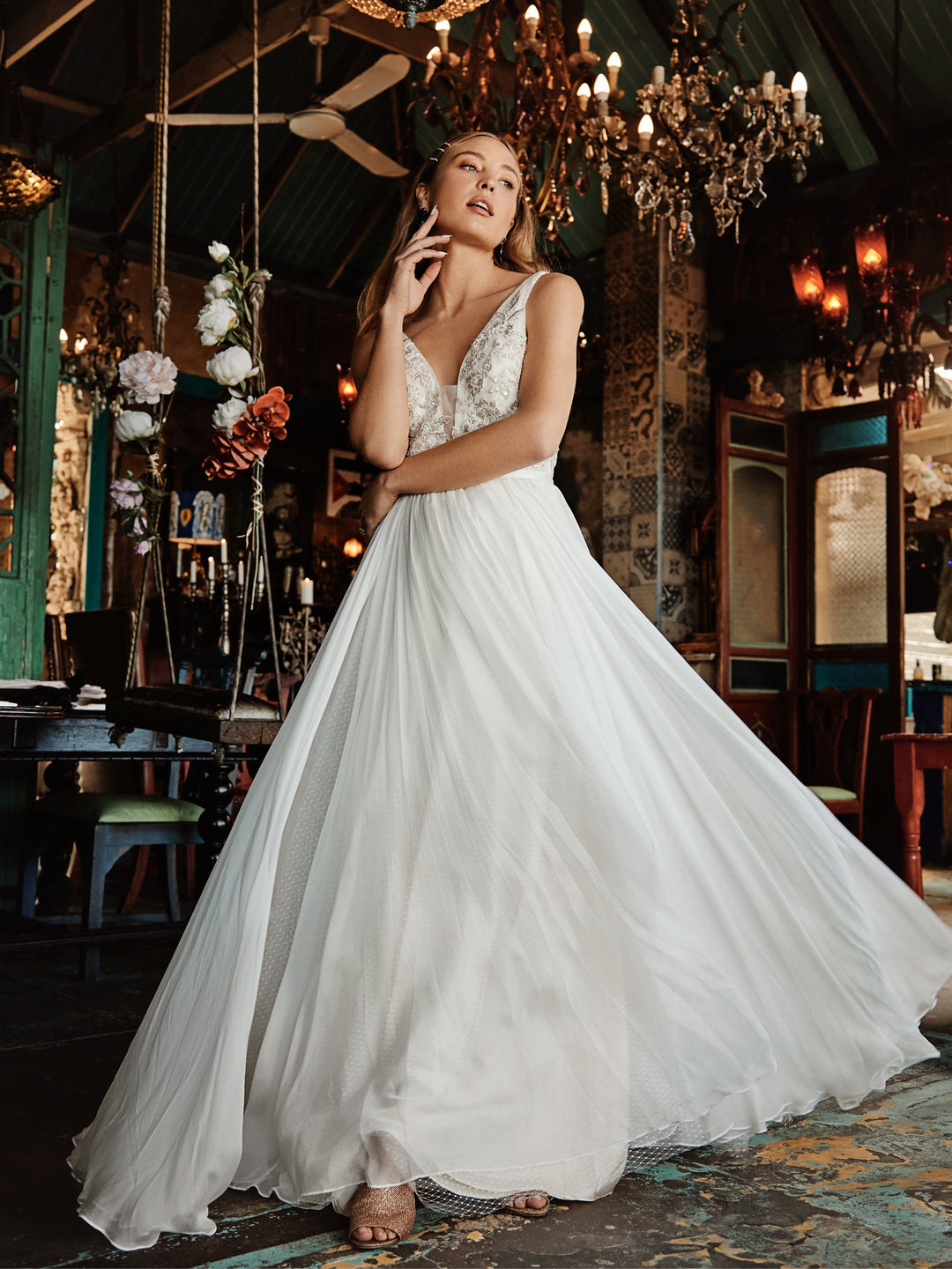 chinese dress ladies Delaney Gown | Flower Lace Ballgown Wedding Dress main image 0
